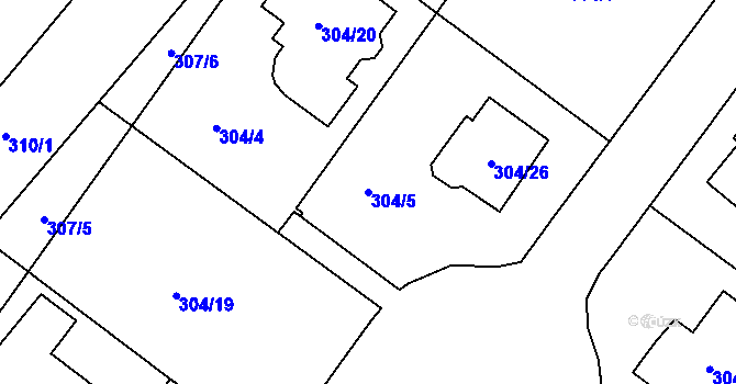 Parcela st. 304/5 v KÚ Droužkovice, Katastrální mapa
