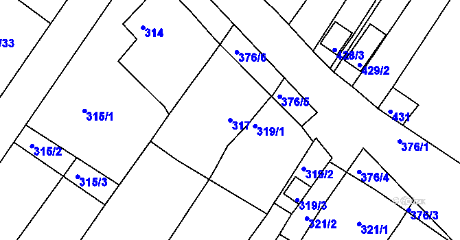 Parcela st. 317 v KÚ Droužkovice, Katastrální mapa