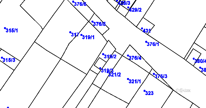 Parcela st. 319/2 v KÚ Droužkovice, Katastrální mapa