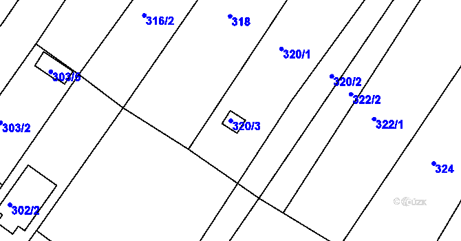 Parcela st. 320/3 v KÚ Droužkovice, Katastrální mapa