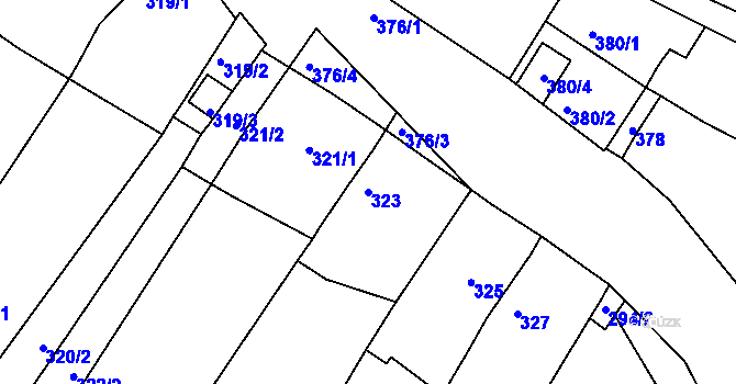 Parcela st. 323 v KÚ Droužkovice, Katastrální mapa