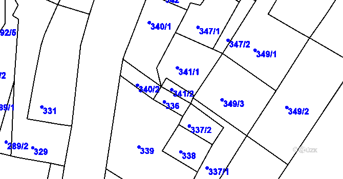 Parcela st. 341/2 v KÚ Droužkovice, Katastrální mapa