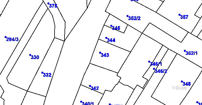 Parcela st. 343 v KÚ Droužkovice, Katastrální mapa