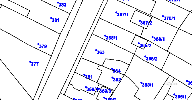 Parcela st. 363 v KÚ Droužkovice, Katastrální mapa