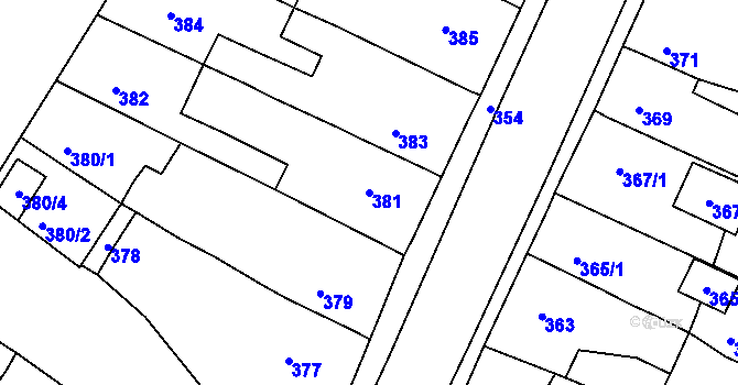 Parcela st. 381 v KÚ Droužkovice, Katastrální mapa