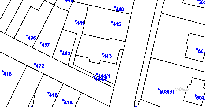 Parcela st. 443 v KÚ Droužkovice, Katastrální mapa