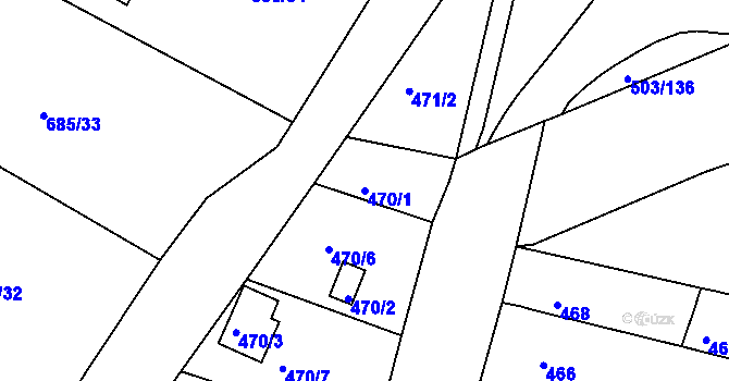 Parcela st. 470/1 v KÚ Droužkovice, Katastrální mapa