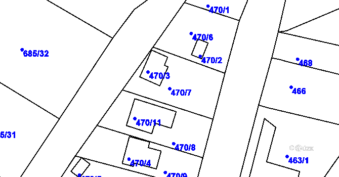 Parcela st. 470/7 v KÚ Droužkovice, Katastrální mapa