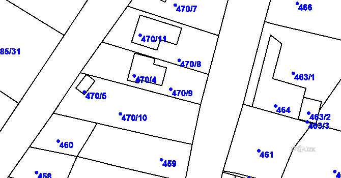 Parcela st. 470/9 v KÚ Droužkovice, Katastrální mapa