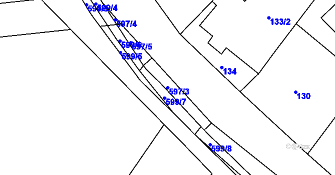 Parcela st. 597/3 v KÚ Droužkovice, Katastrální mapa