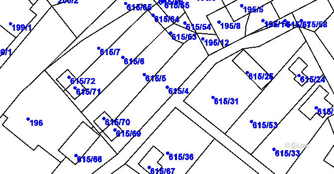 Parcela st. 615/4 v KÚ Droužkovice, Katastrální mapa