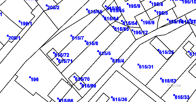 Parcela st. 615/5 v KÚ Droužkovice, Katastrální mapa