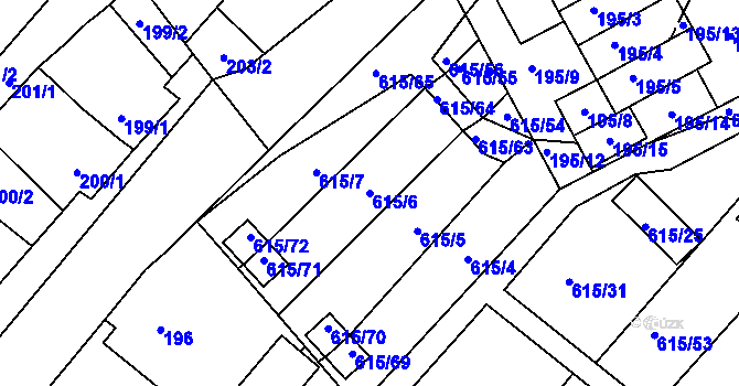 Parcela st. 615/6 v KÚ Droužkovice, Katastrální mapa