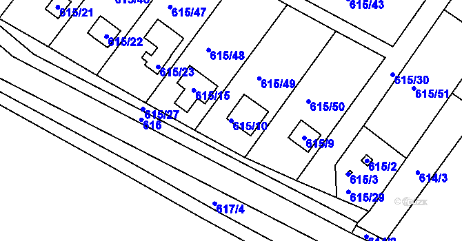 Parcela st. 615/10 v KÚ Droužkovice, Katastrální mapa