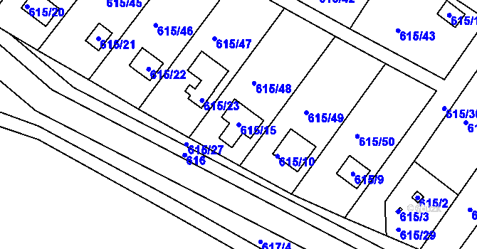 Parcela st. 615/15 v KÚ Droužkovice, Katastrální mapa