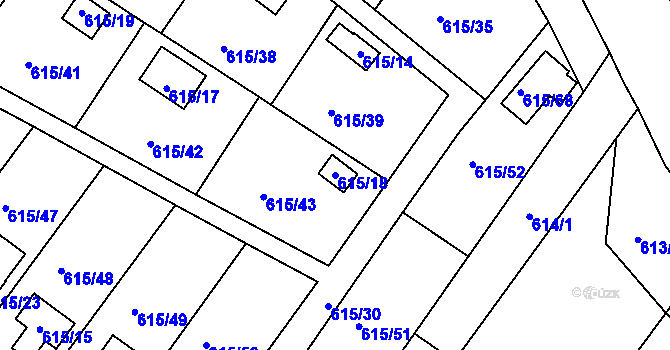 Parcela st. 615/18 v KÚ Droužkovice, Katastrální mapa