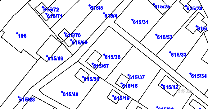 Parcela st. 615/36 v KÚ Droužkovice, Katastrální mapa