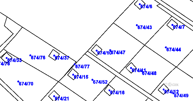 Parcela st. 674/10 v KÚ Droužkovice, Katastrální mapa