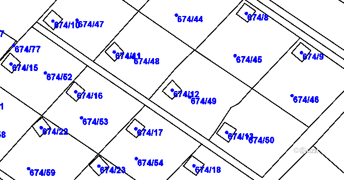 Parcela st. 674/12 v KÚ Droužkovice, Katastrální mapa