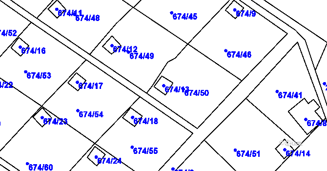 Parcela st. 674/13 v KÚ Droužkovice, Katastrální mapa