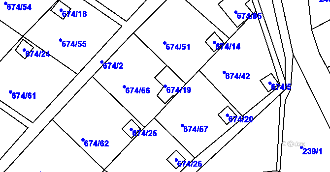 Parcela st. 674/19 v KÚ Droužkovice, Katastrální mapa