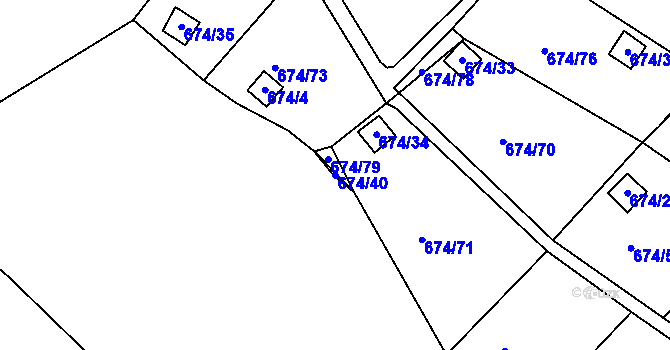 Parcela st. 674/40 v KÚ Droužkovice, Katastrální mapa