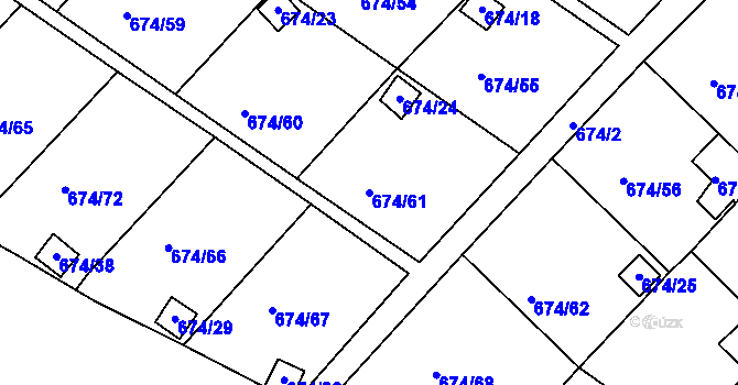 Parcela st. 674/61 v KÚ Droužkovice, Katastrální mapa