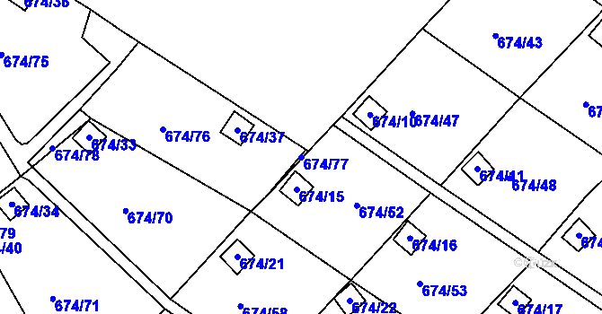 Parcela st. 674/77 v KÚ Droužkovice, Katastrální mapa