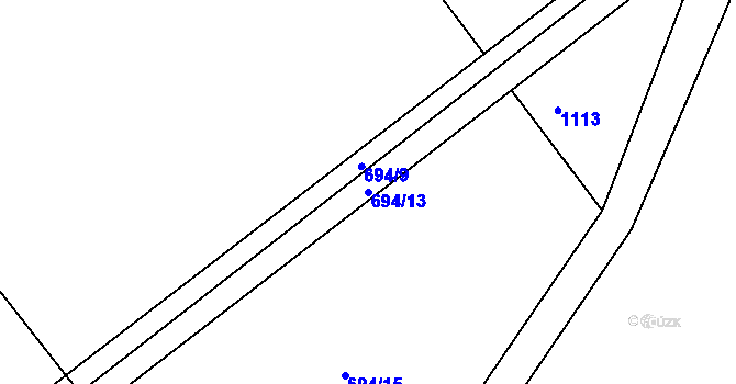 Parcela st. 694/13 v KÚ Droužkovice, Katastrální mapa