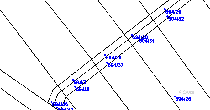 Parcela st. 694/36 v KÚ Droužkovice, Katastrální mapa