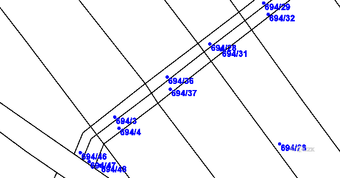 Parcela st. 694/37 v KÚ Droužkovice, Katastrální mapa