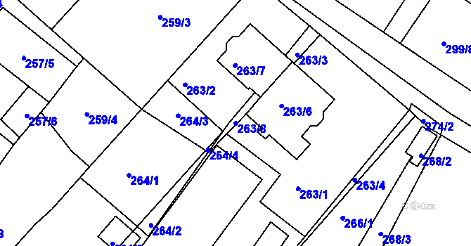 Parcela st. 263/8 v KÚ Droužkovice, Katastrální mapa