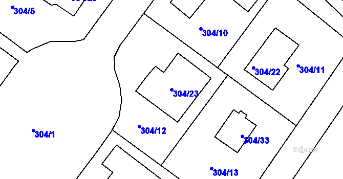 Parcela st. 304/23 v KÚ Droužkovice, Katastrální mapa