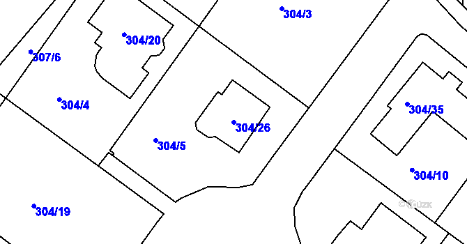 Parcela st. 304/26 v KÚ Droužkovice, Katastrální mapa