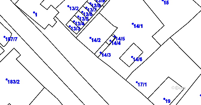 Parcela st. 14/3 v KÚ Droužkovice, Katastrální mapa