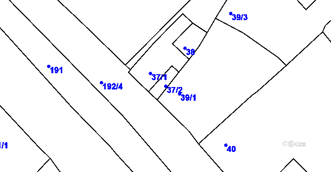 Parcela st. 37/2 v KÚ Droužkovice, Katastrální mapa