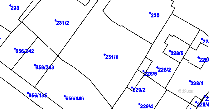 Parcela st. 231/1 v KÚ Droužkovice, Katastrální mapa