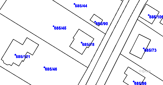 Parcela st. 685/78 v KÚ Droužkovice, Katastrální mapa