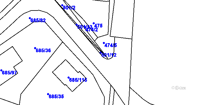 Parcela st. 501/12 v KÚ Droužkovice, Katastrální mapa