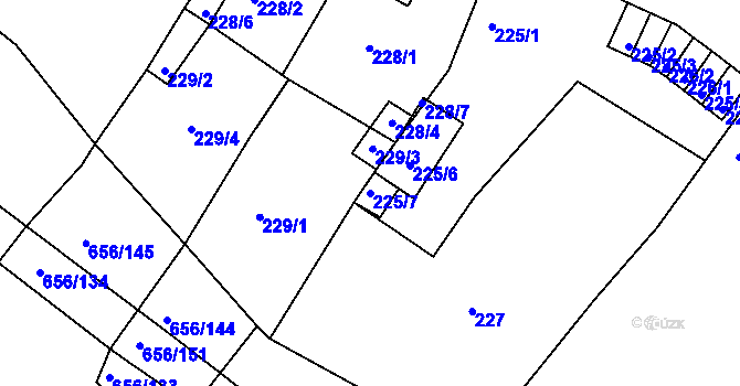 Parcela st. 225/7 v KÚ Droužkovice, Katastrální mapa