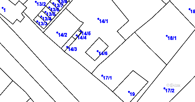 Parcela st. 14/6 v KÚ Droužkovice, Katastrální mapa