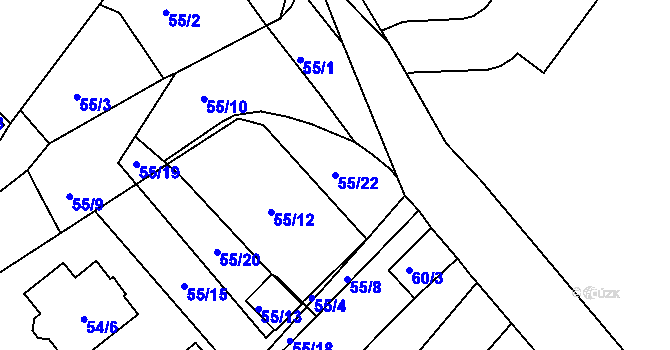 Parcela st. 55/22 v KÚ Droužkovice, Katastrální mapa