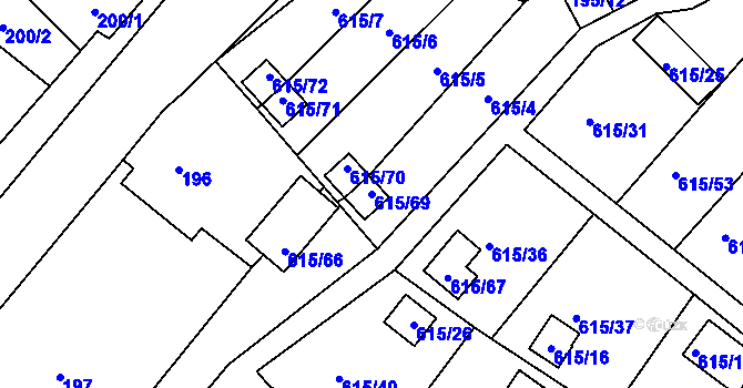 Parcela st. 615/69 v KÚ Droužkovice, Katastrální mapa