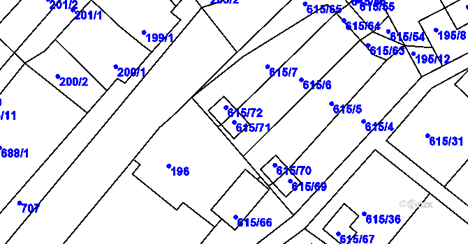 Parcela st. 615/71 v KÚ Droužkovice, Katastrální mapa