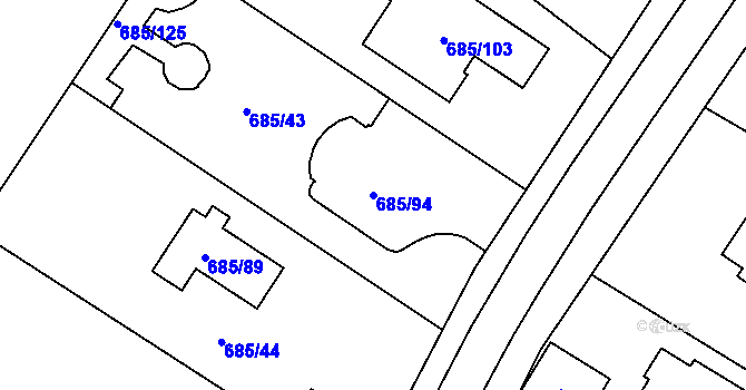 Parcela st. 685/94 v KÚ Droužkovice, Katastrální mapa