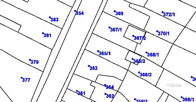 Parcela st. 365/1 v KÚ Droužkovice, Katastrální mapa