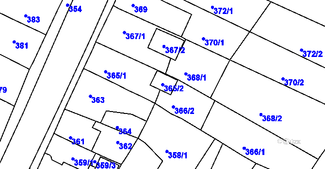 Parcela st. 365/2 v KÚ Droužkovice, Katastrální mapa