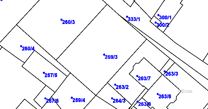 Parcela st. 259/3 v KÚ Droužkovice, Katastrální mapa