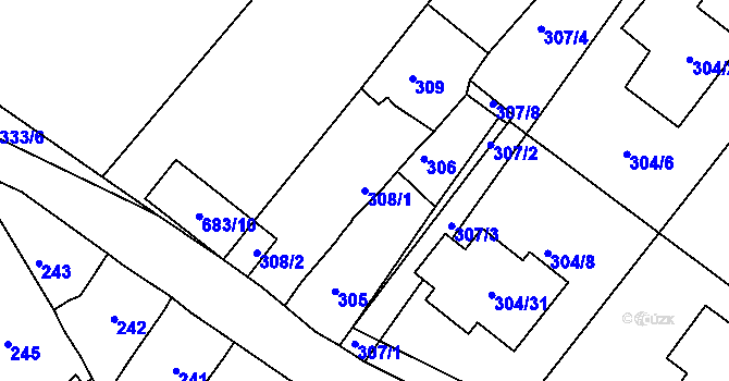 Parcela st. 308/1 v KÚ Droužkovice, Katastrální mapa