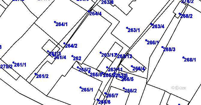 Parcela st. 263/13 v KÚ Droužkovice, Katastrální mapa